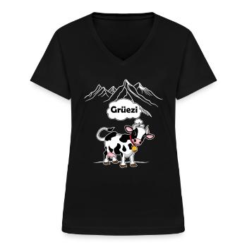 Swiss Cow - Grüezi - Switzerland Travel - Women's V-neck T-shirt - black - Front - Lela (165cm)
