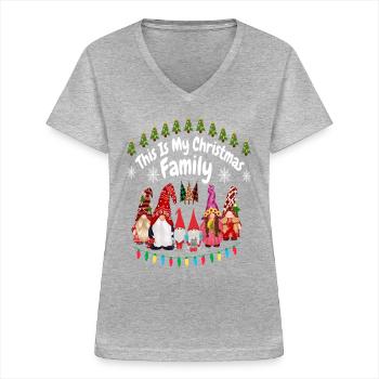 Ceci est ma famille de Noël - T-shirt col V Femme - gris chiné - Devant - Lela (165cm)