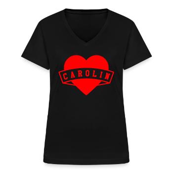 Carolin Herzen - Frauen-T-Shirt mit V-Ausschnitt - Schwarz - Vorne - Lela (165cm)