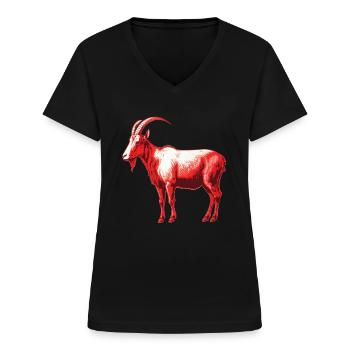 Geissbock rot und weiss - Frauen-T-Shirt mit V-Ausschnitt - Schwarz - Vorne - Lela (165cm)
