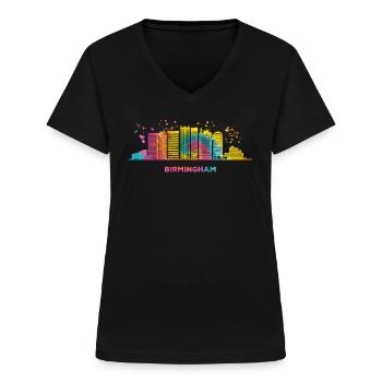 Birminghamer Skyline Birmingham - Frauen-T-Shirt mit V-Ausschnitt - Schwarz - Vorne - Lela (165cm)