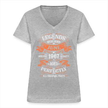 1967 June Limited Edition 56th Birthday Outfit - Women's V-neck T-shirt - sports grey - Front - Lela (165cm)