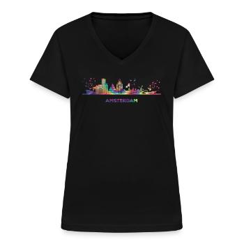 Amsterdam Skyline Amsterdam - T-shirt col V Femme - noir - Devant - Lela (165cm)
