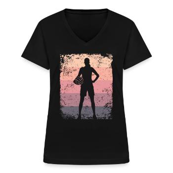 Volleyball Spieler Retro Beach Volleyball - Frauen-T-Shirt mit V-Ausschnitt - Schwarz - Vorne - Lela (165cm)
