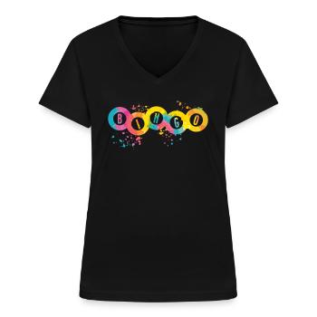 Bingo Bälle Farbsprotzer Frauen Männer Bingo - Frauen-T-Shirt mit V-Ausschnitt - Schwarz - Vorne - Lela (165cm)