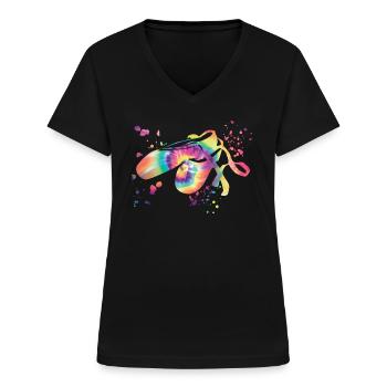 Ballettschuhe Tänzerin Frau Ballerina - Frauen-T-Shirt mit V-Ausschnitt - Schwarz - Vorne - Lela (165cm)