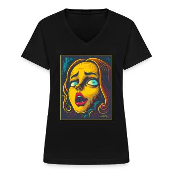 Woodcut Cartoon of Fear - Women's V-neck T-shirt - black - Front - Lela (165cm)