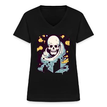 Interactive Color, Modern Industrial Skull - Women's V-neck T-shirt - black - Front - Lela (165cm)