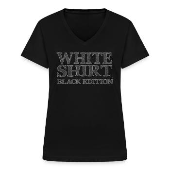 White Shirt Black Edition - Frauen-T-Shirt mit V-Ausschnitt - Schwarz - Vorne - Lela (165cm)