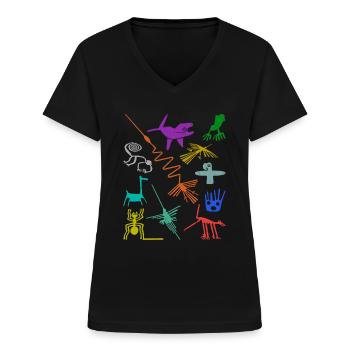 Nazca Lines | Ancient Astronaut Peru Geoglyphs - Women's V-neck T-shirt - black - Front - Lela (165cm)