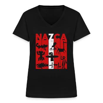 Nazca Lines | Ancient Astronaut Peru Geoglyphs - Women's V-neck T-shirt - black - Front - Lela (165cm)