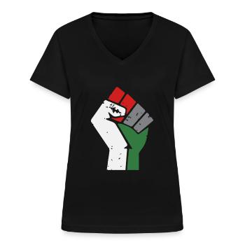 Freie Gaza Palästina Faust - Frauen-T-Shirt mit V-Ausschnitt - Schwarz - Vorne - Lela (165cm)