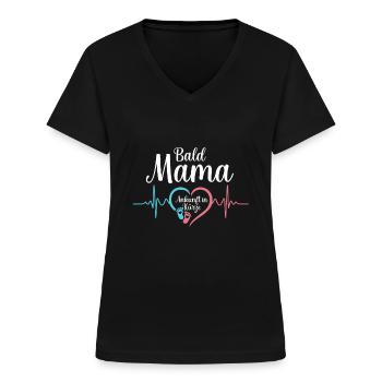 Bald Mama - Lustige Schwangerschaft Verkünden - Frauen-T-Shirt mit V-Ausschnitt - Schwarz - Vorne - Lela (165cm)