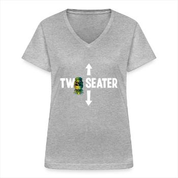 Zweisitzer Upside Down Ananas Totenkopfschwinger - Frauen-T-Shirt mit V-Ausschnitt - Grau meliert - Vorne - Lela (165cm)
