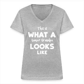 This Is What A Gamer Grandpa Loo... - Frauen-T-Shirt mit V-Ausschnitt - Grau meliert - Vorne - Lela (165cm)