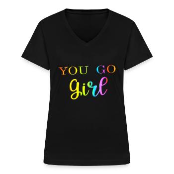 du gehst girl power frauen mädchen feminismus zitate frau - Frauen-T-Shirt mit V-Ausschnitt - Schwarz - Vorne - Lela (165cm)