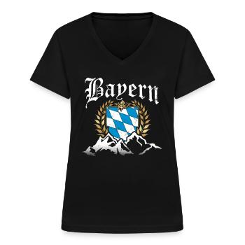 Freistaat Bayern Retro Berge Wappen Fahne Flagge - Frauen-T-Shirt mit V-Ausschnitt - Schwarz - Vorne - Lela (165cm)