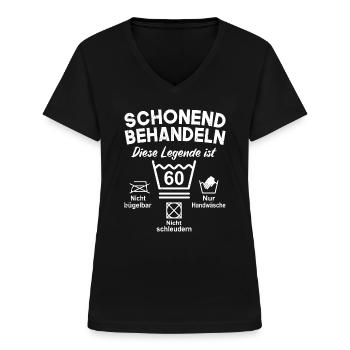 Schonend Behandeln 60 Geburtstag 60 Jahre Geschenk - Frauen-T-Shirt mit V-Ausschnitt - Schwarz - Vorne - Lela (165cm)