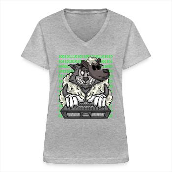 Hacker Wolf im Schafspelz Cybersicherheit - Frauen-T-Shirt mit V-Ausschnitt - Grau meliert - Vorne - Lela (165cm)