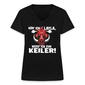 Hör ich Layla - Frauen-T-Shirt mit V-Ausschnitt - Schwarz - Vorne - Lela (165cm)