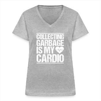 Spécialiste du recyclage et de la gestion des déchets - T-shirt col V Femme - gris chiné - Devant - Lela (165cm)