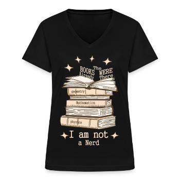 Je ne suis pas un nerd - T-shirt col V Femme - noir - Devant - Lela (165cm)