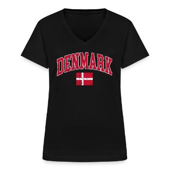 Drapeau du Danemark - T-shirt col V Femme - noir - Devant - Lela (165cm)