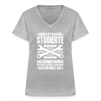 Usine mécanicien plombier plombier chauffage sanitaire - T-shirt col V Femme - gris chiné - Devant - Lela (165cm)