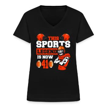 This sports legend is now 41, rugby game - Women's V-neck T-shirt - black - Front - Lela (165cm)