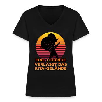 Eine Legende Verlässt Das Kita-gelände Silhouette - Frauen-T-Shirt mit V-Ausschnitt - Schwarz - Vorne - Lela (165cm)