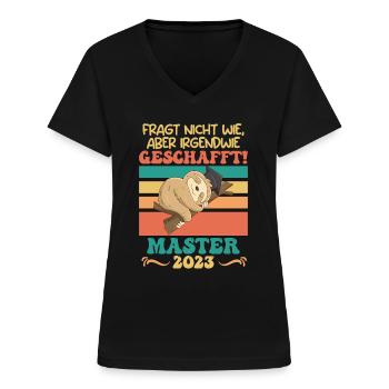 Master 2023 irgendwie geschafft Master Abschluss - Frauen-T-Shirt mit V-Ausschnitt - Schwarz - Vorne - Lela (165cm)