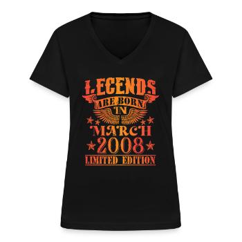 Geburtstag März 2008 Limited Edition Vintage - Frauen-T-Shirt mit V-Ausschnitt - Schwarz - Vorne - Lela (165cm)