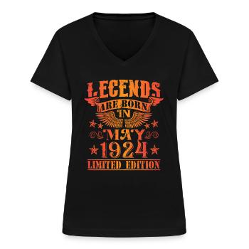 Anniversaire Mai 1924 Edition Limitée Millésime - T-shirt col V Femme - noir - Devant - Lela (165cm)