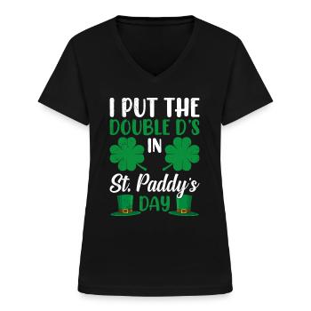 St. Paddys Day Dobbelt D's St. Patrick's Day - T-shirt med V-hals til damer - sort - Foran - Lela (165cm)