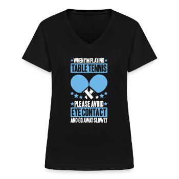 Tischtennis Ping Pong Pingpong Table Tennis - T-shirt col V Femme - noir - Devant - Lela (165cm)