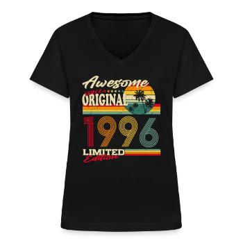 Original 1996 Jahrgang Vintage Geburtstag Geschenk - Frauen-T-Shirt mit V-Ausschnitt - Schwarz - Vorne - Lela (165cm)