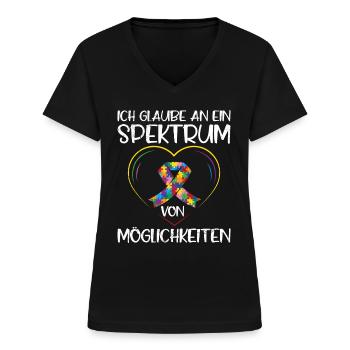 Autisme Je crois au spectre des possibilités - T-shirt col V Femme - noir - Devant - Lela (165cm)