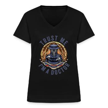 Peste Docteur Tenue Peste Docteur Masque Médicaments - T-shirt col V Femme - noir - Devant - Lela (165cm)