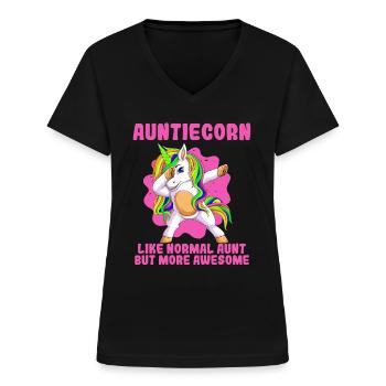 Tanticorn Tantes Fête des mères Licorne Fan Tante - T-shirt col V Femme - noir - Devant - Lela (165cm)