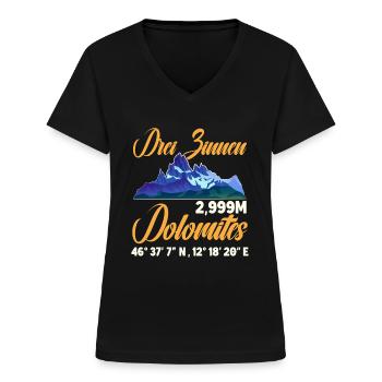 Trois Pics Dolomites grimpeurs - T-shirt col V Femme - noir - Devant - Lela (165cm)