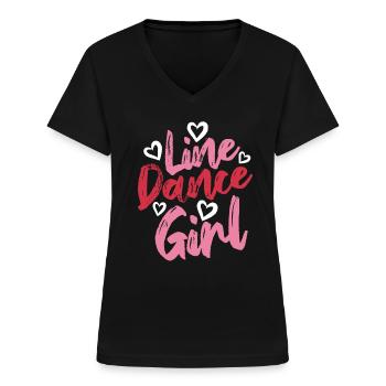 Linedance Girl - Linedancing Countrymusic - Frauen-T-Shirt mit V-Ausschnitt - Schwarz - Vorne - Lela (165cm)