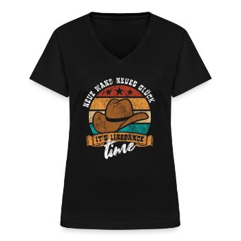 Linedance - Neue Wand - Country Fan - Geschenk - Frauen-T-Shirt mit V-Ausschnitt - Schwarz - Vorne - Lela (165cm)