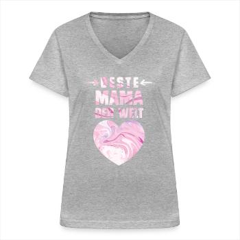Beste Mama der Welt Muttertag weltbeste Mama - Frauen-T-Shirt mit V-Ausschnitt - Grau meliert - Vorne - Lela (165cm)