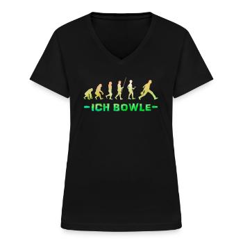 Evolution Bowling Shirt Ich Bowle Bowlingspieler - Frauen-T-Shirt mit V-Ausschnitt - Schwarz - Vorne - Lela (165cm)