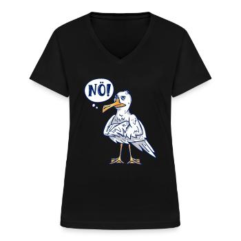 Möwen NÖ! Plattdeutscher Vogelliebhaber Shirt - Frauen-T-Shirt mit V-Ausschnitt - Schwarz - Vorne - Lela (165cm)