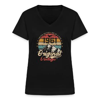 Original Vintage 1961 limitierte Auflage 1961 - Frauen-T-Shirt mit V-Ausschnitt - Schwarz - Vorne - Lela (165cm)