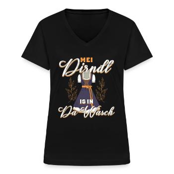 Mein Dirndl is in da Wäsch Bayerisches Dirndl Shir - Frauen-T-Shirt mit V-Ausschnitt - Schwarz - Vorne - Lela (165cm)