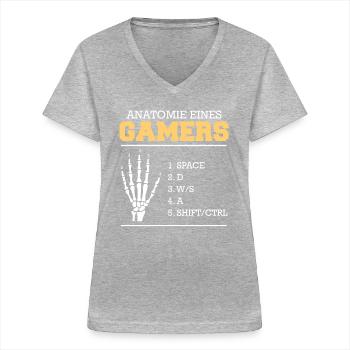 Zocken Gamer Knochenhand Gamers Video Spiel - Frauen-T-Shirt mit V-Ausschnitt - Grau meliert - Vorne - Lela (165cm)