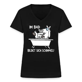 Im Bad bildet sich Schimmel - Frauen-T-Shirt mit V-Ausschnitt - Schwarz - Vorne - Lela (165cm)