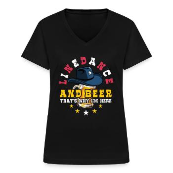 Linedance and Beer - Country Fan - Geschenk - Frauen-T-Shirt mit V-Ausschnitt - Schwarz - Vorne - Lela (165cm)